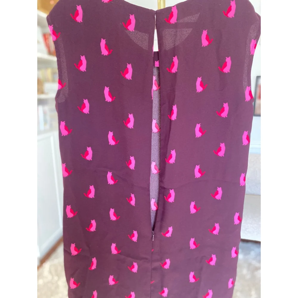 Loft Pink Cat Print Mini Dress Playful Feminine Burgundy Kitty Kitten Meow Boho